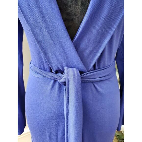 Romantic Hut Women's Solid Blue Polyester V-Neck Long Sleeve Knee Length Dress M - Picture 4 of 11